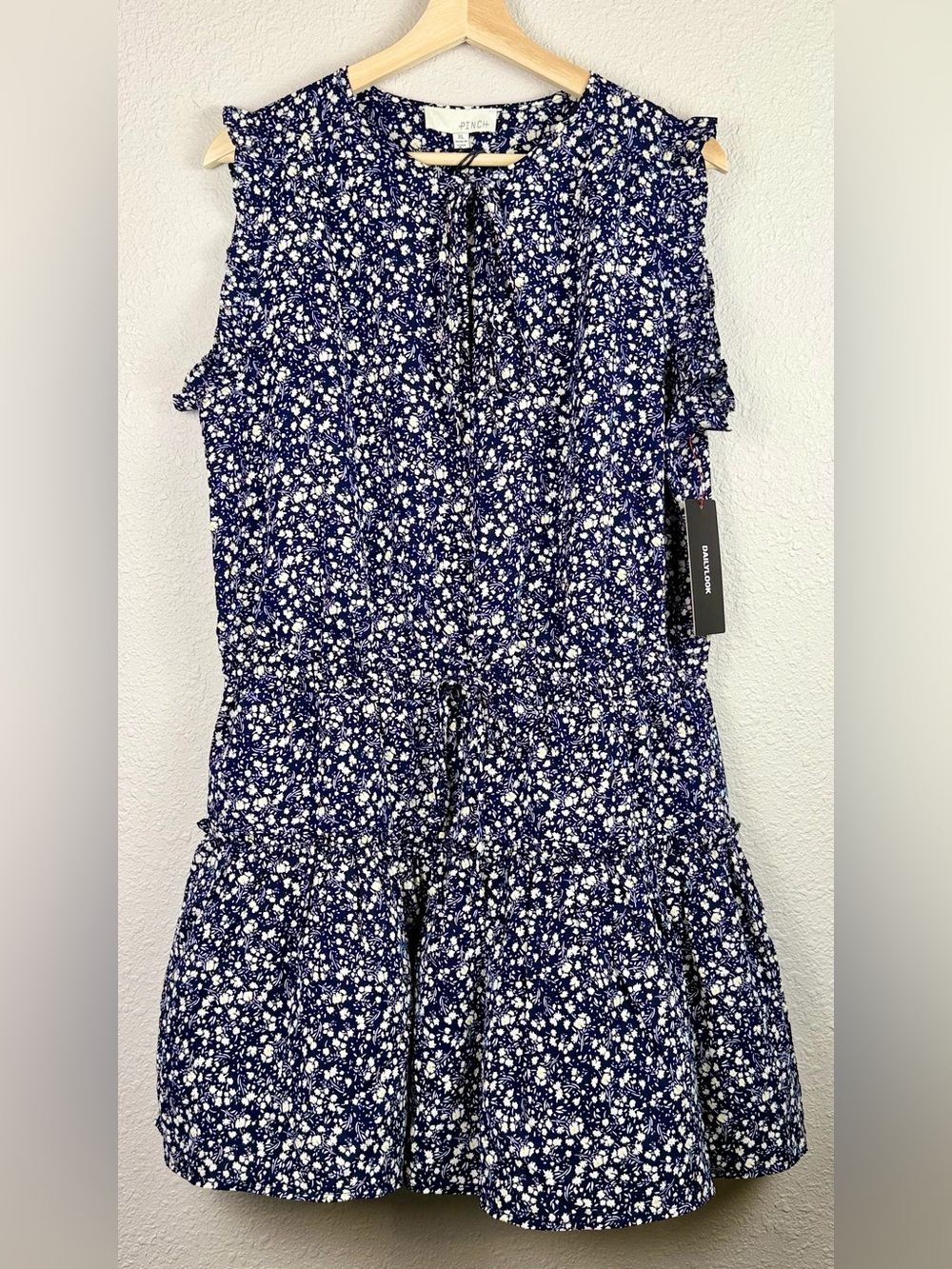 Pinch DailyLook Floral Ruffle Sleeve Tiered Dress Navy Blue XL NWT Cottagecore